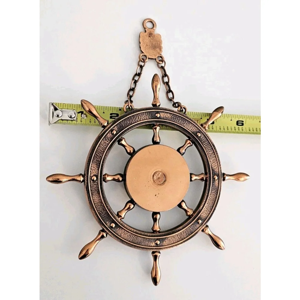 VTG Decorative Ship's Wheel Thermometer with Floral Dial and 
